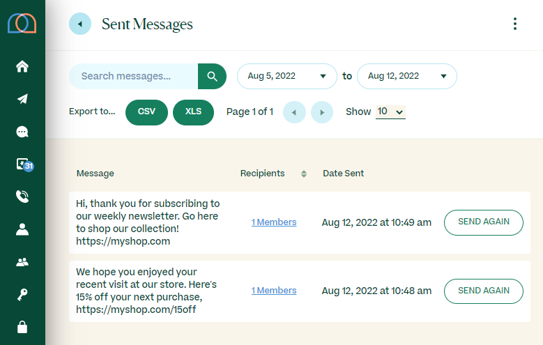 screenshot of Mobile Text Alerts